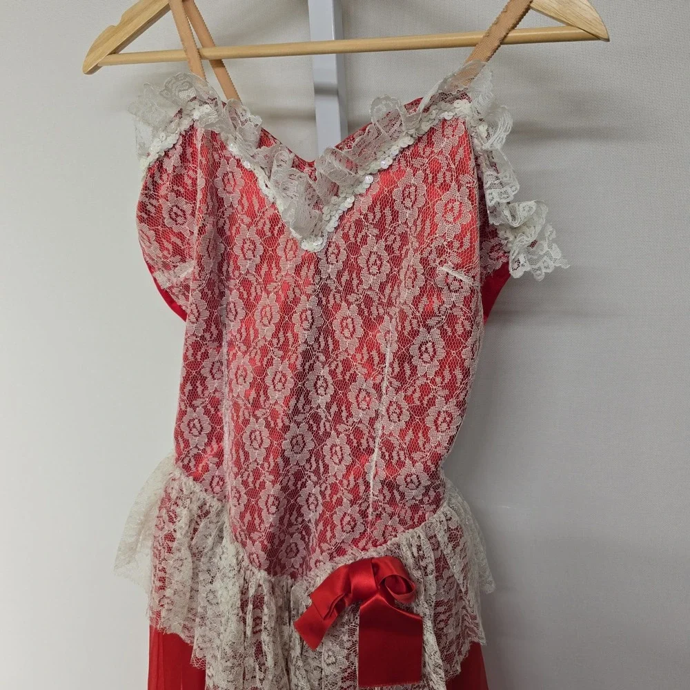 Curtain Call‎ Costumes Vintage Red Lace Tulle Ballet Dance Dress Women Size LT
